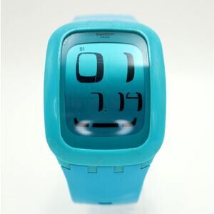 Swatch Touch Blue Digital 39mm Watch Alarm Chrono Timer Silicone w New Battery